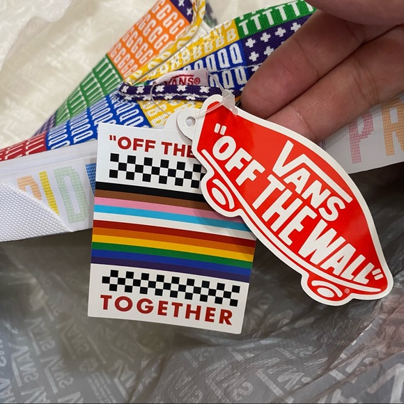 VANS Pride classic slip on multi color block/white sneakers NEW! - Picture 7 of 7